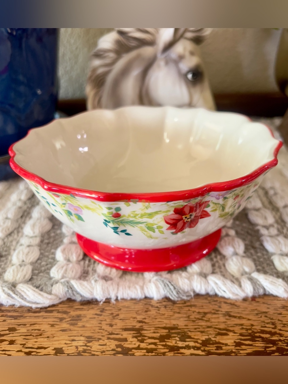 The Pioneer Woman Floral Holiday Cheer footed 7” bowl.